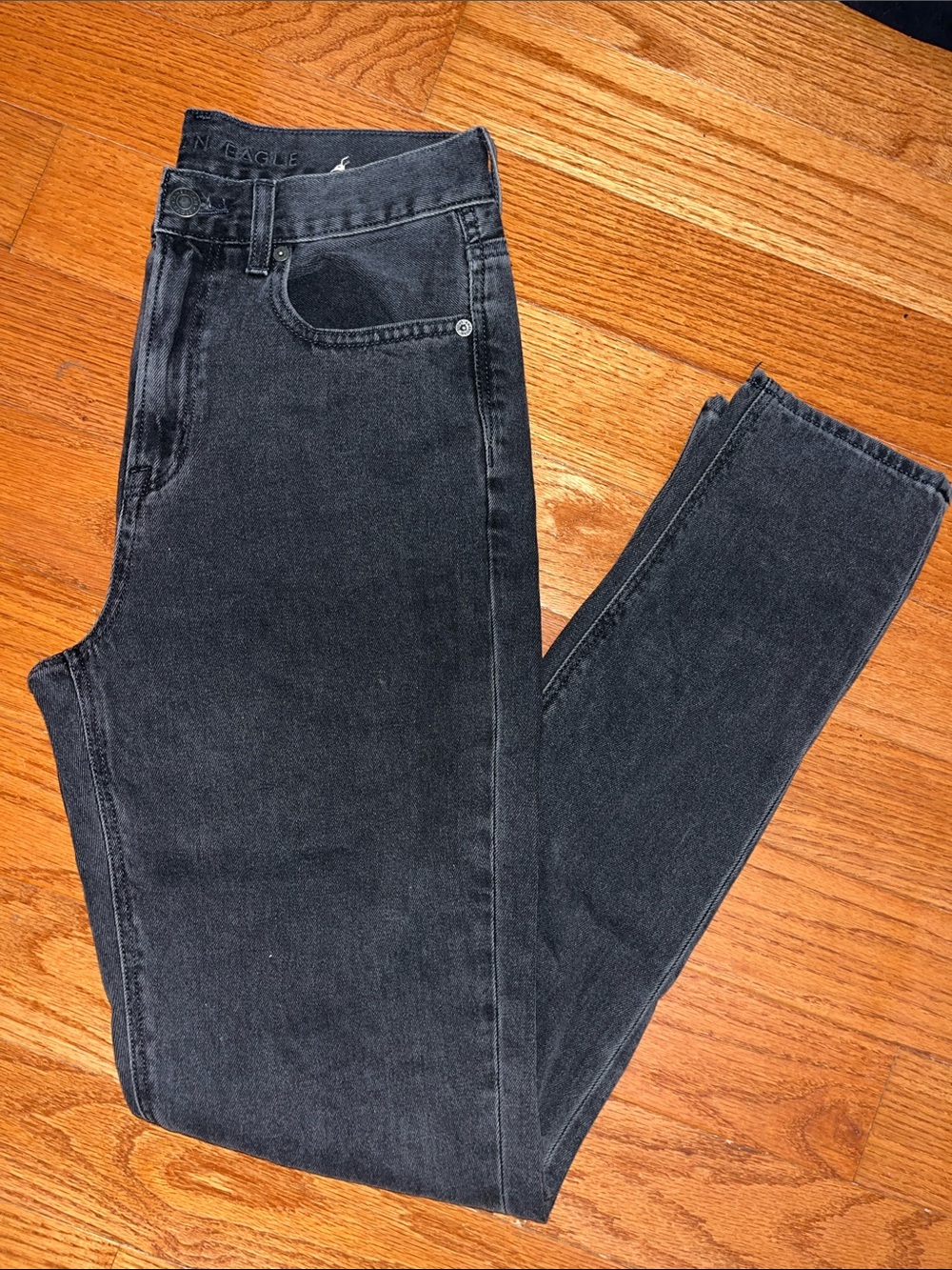 American Eagle Women’s Tapered Jeans Washed Black — Size 2 extra long length